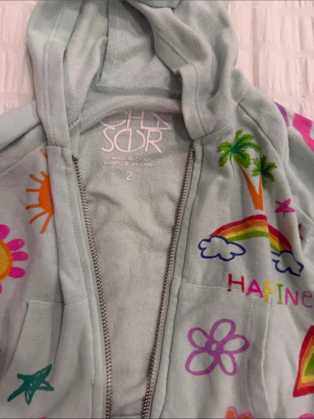 Chaser Light Aqua Kids Zip Hoodie with Rainbow & Floral Prints